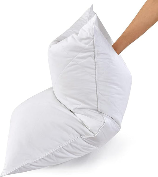 Three Geese White Goose Feather Polyester Bed Pillows Queen Size Set of 1- Soft 600 Thread Count 100% Cotton, Medium Firm,Soft Support Surround Fill Polyester (Queen Size:Pack of 1)