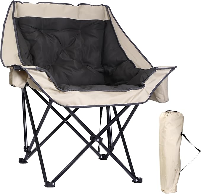 CDEN Camping Chair, Thick Padded Lawn Chair, Oversized Camping Chair, Deluxe, with Cup Holder, Side Pocket, Cooler Bag, for Camping, Hiking, Picnic, Travel, Festival (1 Pack)