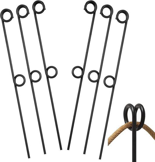 6 Pcs 42'' Double Rope Poles/Stakes Black Steel Stakes with Loop Fence Poles for Creating a Rope Border Around Flower Beds, Trees, Garden, Walkways