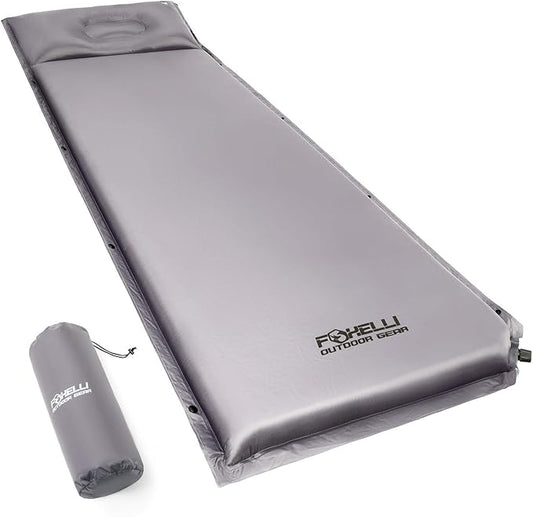 Foxelli Sleeping Pad for Camping - Self Inflating Ultra Thick 2.75" Insulated Foam Sleeping Mat with Pillow, Inflatable Camp Mattress for Hiking, Backpacking, Travel