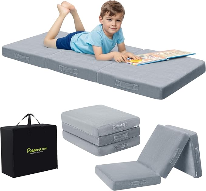 MeMoreCool Foldable Floor Cushion Kids Trifold Play Mat, Kids Folding Seat Pad Portable Lounger, 63x26 Inch Grey
