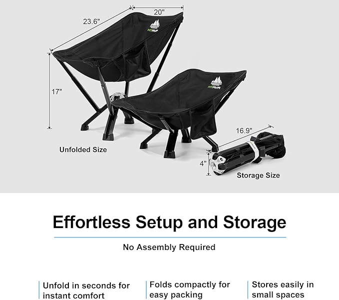 Camping Chairs for Adults, Supports 600 Lbs Lightweight Folding Camping Chair, Collapses to Size of Water Bottle Portable Camping Chair for Outdoor, Beach, Lawn, Travel, Picnics