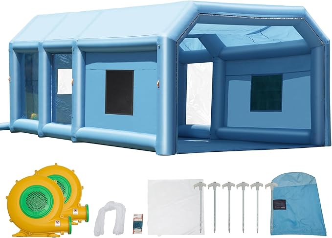 VEVOR Inflatable Paint Booth, 26.2 x 14.8 x 9.8 ft Inflatable Spray Booth, Portable Car Paint Booth for Small Truck, with 950W+750W Powerful Blowers and Air Filter System, Large Motorcycle, Midsize SU