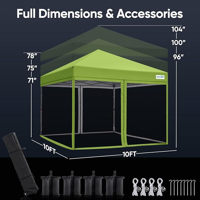 Quictent 10'x10’ Pop up Screened Canopy Tent with Mosquito Netting, Portable Easy up Outdoor Screen House Shelter for Patio, Camping and Picnic, Includes Wheeled Carry Bag