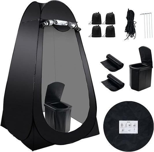 Portable Camping Toilet Kit for Adults, Pop up Privacy Tent, X Large Folding Toilet Potty with Camping Tent, Outdoor Instant Shower Tent Camp Toilet Changing Dressing Room