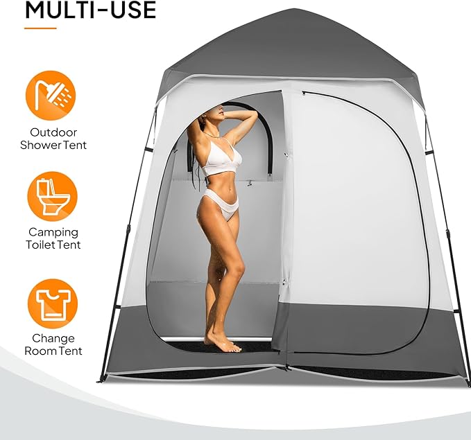 VINGLI 2 Room Shower Tent, 7.5 FT Instant Pop Up Shelter with Carrying Bag, Privacy Changing Room Tent,Perfect for Portable Toilet, Camping, Dressing, Outdoor Indoor, Easy Set Up