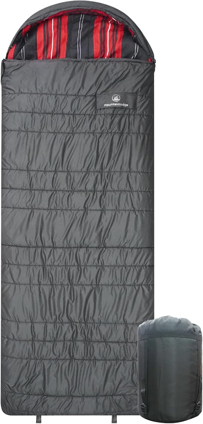 Mountainlodge Polycotton Sleeping Bag for Adult,Cold&Warm Weather Large with Compression Sack and Water Resistant for Family Camping,Travel and Car Camping