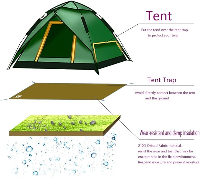 Bringsine Bringsine Waterproof Camping Tent Tarp-95"x83",4 in 1 Multifunctional Tent Mat Footprint for Camping,Hiking and Picnic,Ultralight & Foldable+Tent Stakes (Black, 71" x 83")