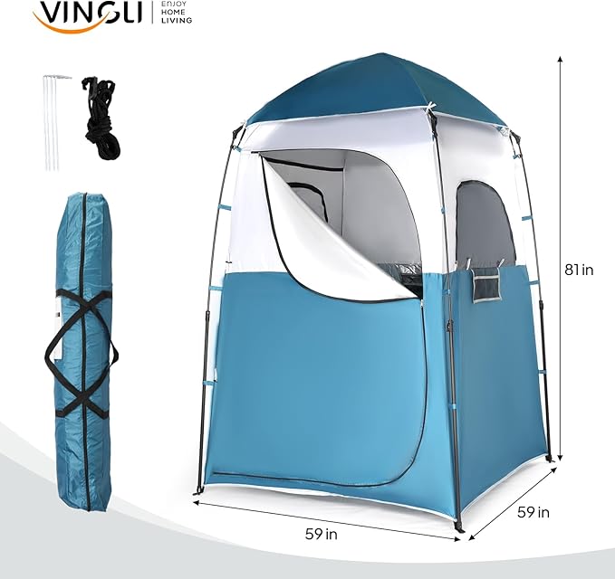 VINGLI 6.8FT Shower Tent, Large Instant Pop Up Shelter with Mesh Floor & Carrying Bag, Privacy Changing Room Tent for Toilet, Camping, Dressing, Lightweight & Sturdy, Easy Set Up