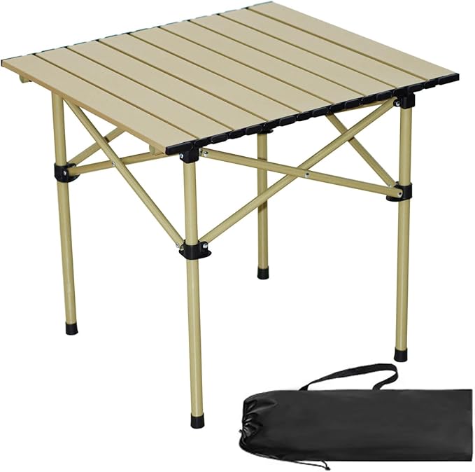 Portable Folding Camping Table Lightweight with Carry Bag, Small Folding Table for Outdoor Camping, Cooking, Picnic, Camp, Boat, Travel (20.8 inch Beige)