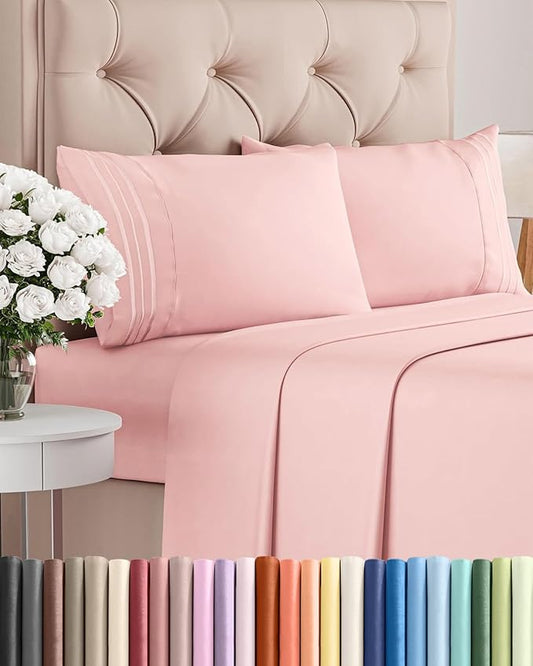 Cal King Size 4 Piece Sheet Set - Comfy Breathable & Cooling Bed Sheets Set - Hotel Luxury Bedding for Women, Men, Kids, Teens, Boys & Girls - Deep Pockets, Soft, Wrinkle Free - Oeko-Tex - Baby Pink