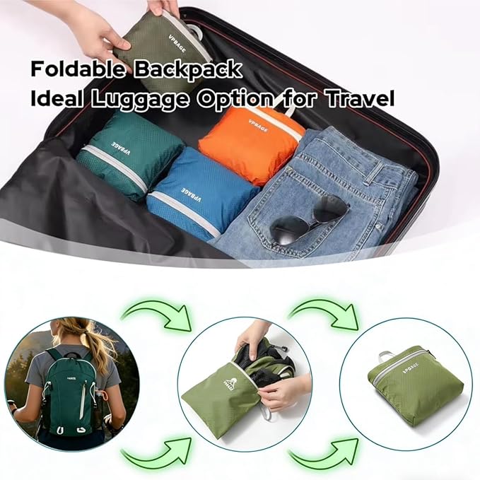 15L Water-resistant Hiking Daypack, Small Backpack Travel Outdoor, Lightweight Day Pack with Tool Loops