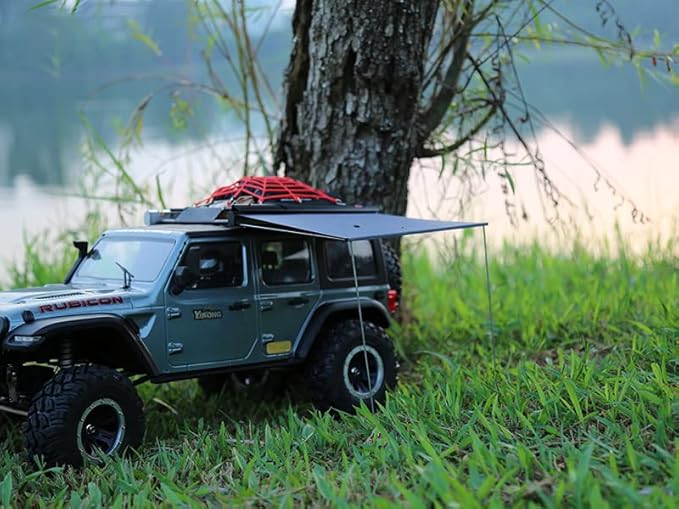 8.6" x8.6" RC Car Simulation Side Car Roof Top Tent Rain Canopy Sunshade Decoration Accessory Compatible with Traxxas TRX4 Axial SCX10 Tamiya Arrma D90 1/10 RC Crawler (Silver)