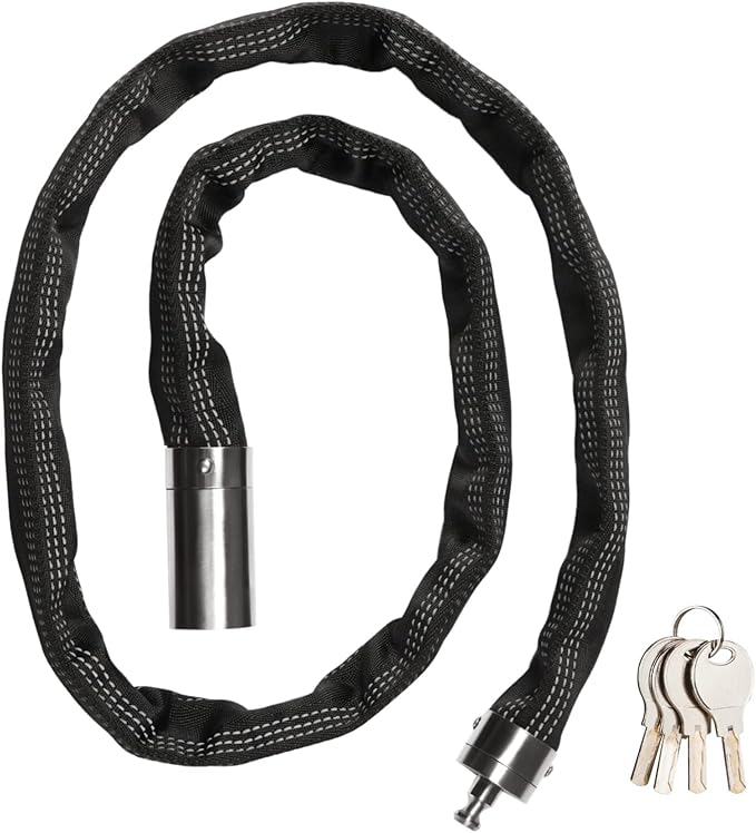 2 Pcs Stainless Steel Chain Locks with 6 Same Keys, Rustproof Lock and Chain, Marine Grade Lock for Bike, Moto, Scooter, Boat, Truck and Door. Anti-Theft – 110 CM Long Chain