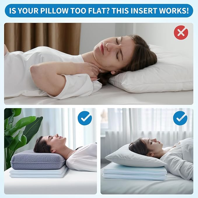 LOFE Adjustable Memory Foam Pillow's Two Layers - 1.2'' Insert 2 Pack for Cervical Pillow for Neck Pain Relief, CertiPUR-US Memory Foam Piece，Thin Pillow for Stomach Sleeper, Blue, Soft