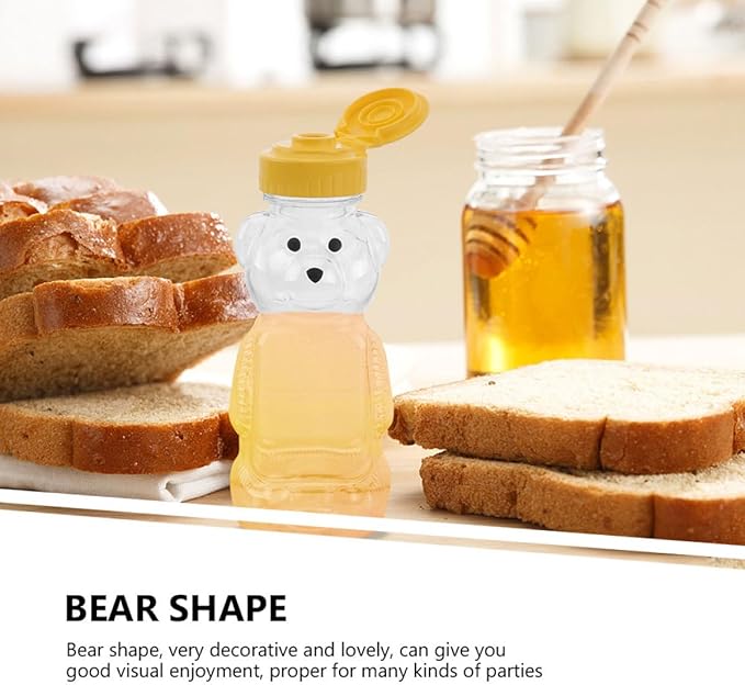 Uonlytech Bear Shaped Juice Bottles Small Plastic Beverage Containers with Caps 8pcs Refillable Honey Bear Bottles for Kitchen Storage and Juice Dispensing