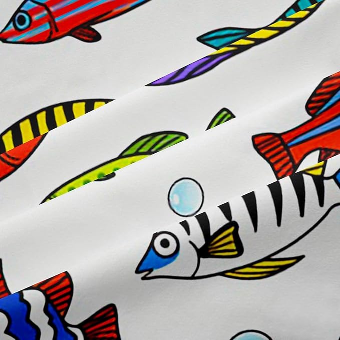 Manfei Cute Fish Blackout Curtains Marine Fish Animals Life Window Drapes,Ocean Fishing Theme Window Treatments,Kids Boys Girls Room Decor,Grommet Top 2 Panel Set Bedroom Curtains, 52Wx96L inch