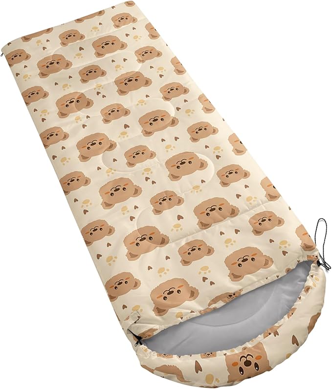 AILONEN Kawaii Puppy Sleeping Bag for Kids Boys Girls,Warm and Cool Weather,Lightweight,Waterproof Backpacking,Cartoon Cute Dog & Duck Animal Themed Blue Sleeping Bag for Camping