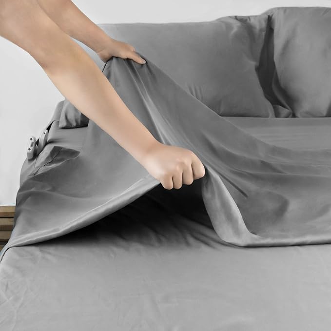 Split King Sheets Sets - 5 Piece Adjust Bed Set - Deep Pocket - Breathable & Fade Resistant Easy Fits 16in to 24in Pillow Top Bed Mattress - Grey