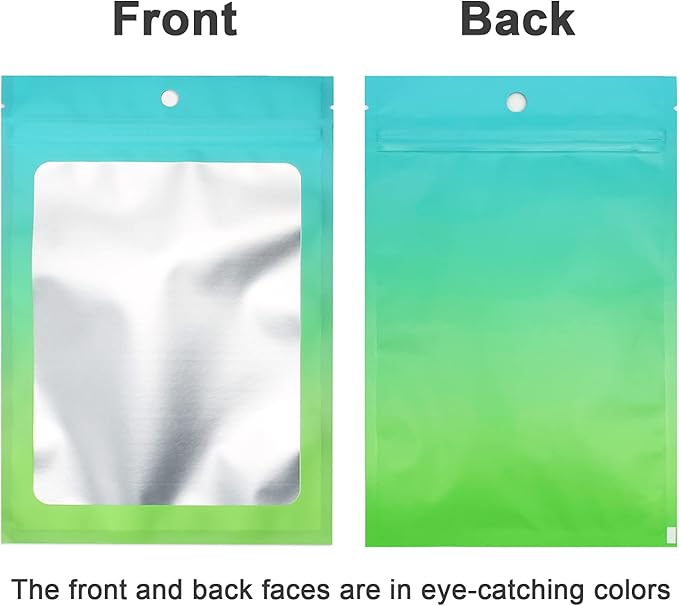 100 Pcs Resealable Mylar Bags, Gradient Color Food Storage Bags, Zip Bag Foil Bags Packaging Pouch for Food Storage, Sample, Small Business (Blue Green, 2.7 X 3.9 Inch)