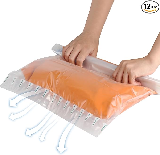 Small Compression Bags for Travel - 12 Pack Roll-Up Space Saver Bags | No Pump Needed, Hand Roll Design for Clothes, Travel Essentials & Home Storage Organizers