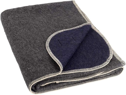 Thick Alpaca Wool Blanket Heavyweight Camping Outdoors Indoors Soft Peru Twin Size Biface Design (Gray/Blue, Twin Size)