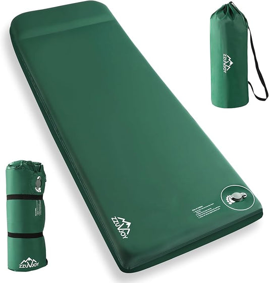 Self Inflating Sleeping Pad, 3.1" Ultra-Thick Memory Foam Sleeping Mat with Pillow, 4-Season Camping Mattress with Foot Pump, 9.5 R-Value Insulated Camp Sleeping Mat for Tent Travel Car