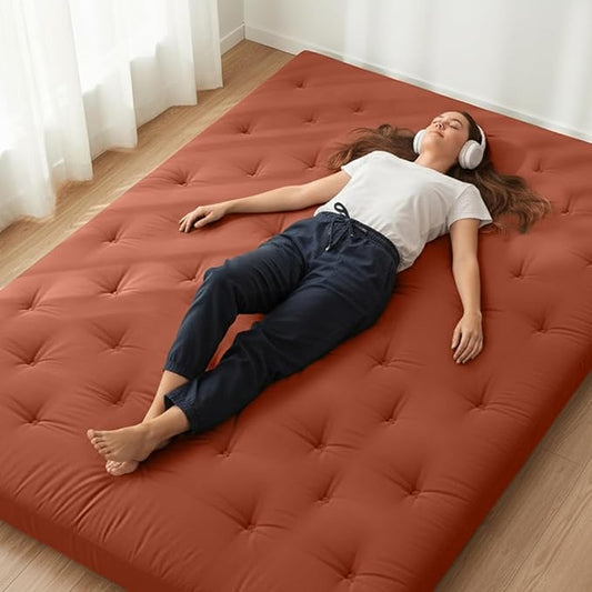 ZonLi Japanese Floor Futon Mattress Twin Size 75"x 39", 100% Cotton Cover 4'' Thicken Tatami Mattress, Foldable Sleeping Pad, Portable Dormitory Tatami Mat, Roll Up Floor Lounger Bed for Adult