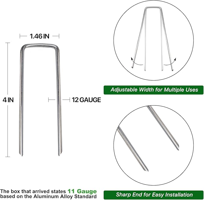 Landscape Staples 4 Inch 50 Pack Galvanized Garden Stakes Anti-Rust Landscape Pins for Weed Barrier Fabric and Landscape Fabric