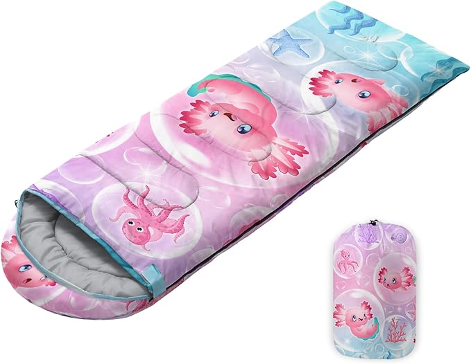 Sleeping Bags for Adults Youth Kids,3D Printing Camping Sleeping Bag for Girls Boys Lightweight Waterproof Cold/Warm Weather Sleeping Bag for 3 Seasons