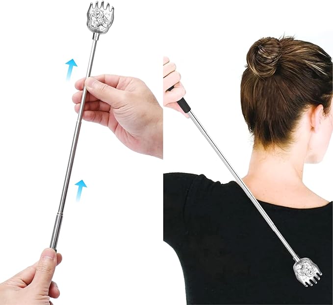 Bear Claw Back Scratcher with Gift Bag - Portable Metal Stainless Steel Telescoping Massage Tool - Gift/Stocking Stuffers for Men Women