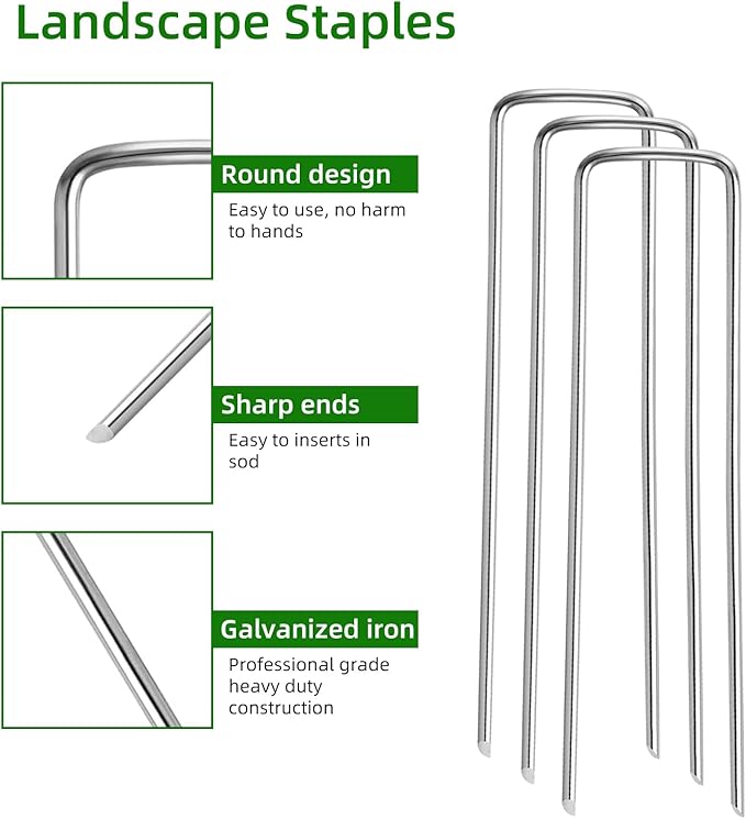 30 Pack Lawn Staples, Premium Garden Landscape Staples, Galvanized Heavy-Duty Gauge Stakes, U-Shaped Tent Stakes, Anti-Rust Fence Netting Pins Ground Spikes, Sod Pins