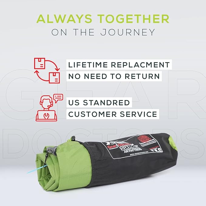 Gear Doctors ApolloAir 5.2R-Value [17oz] Ultralight Insulated Inflatable Camping Sleeping Pad–Backpacking Air Mattress–Camping Mattress Pad–Compact Foam Self-Inflating Outdoor Sleeping Mat Backpacking