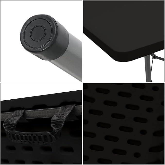 AJP Distributors 4 Foot Portable Plastic Folding Table 4FT 48" Half Foldable Heavy Duty Top w/Carry Handle - Indoor Outdoor Backyard Camping Picnic BBQ Party Wedding Dining Office Event Meeting Black