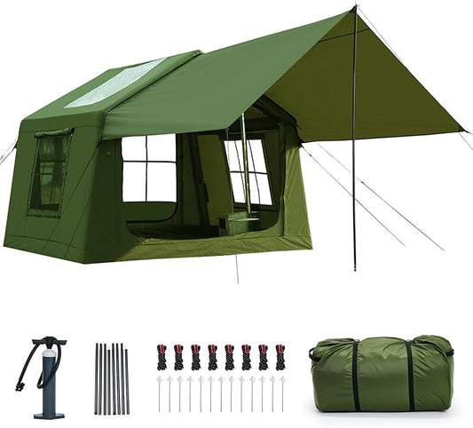 Inflatable Tents for Camping, Large Blow Up Tent with Hand Pump, Easy Setup InflatableTent 4 Season Tent, Waterproof Oxford Air Glamping Tents for Camping Adult 4/6/8/10/12 Person