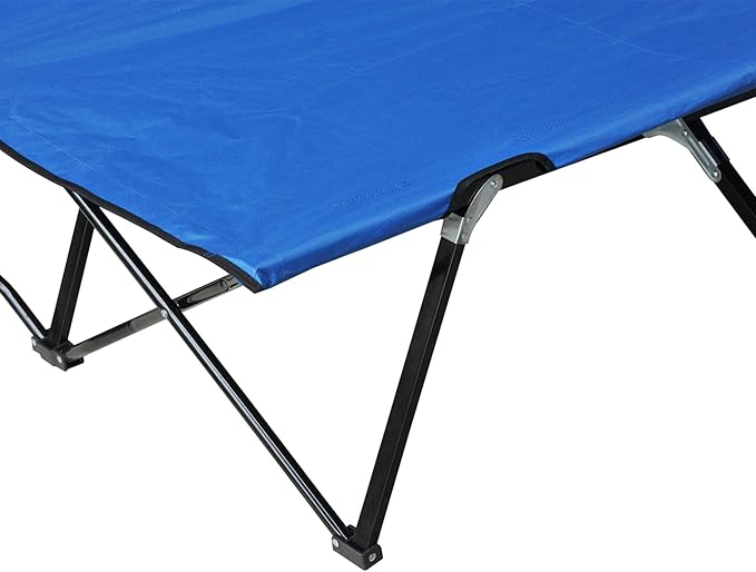 Outsunny 2 Person Folding Camping Cot for Adults, 50" Extra Wide Outdoor Portable Sleeping Cot with Carry Bag, Elevated Camping Bed, Beach Hiking, Blue