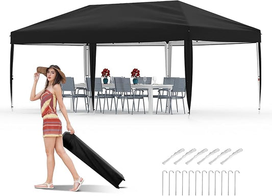 10x20 Pop Up Canopy Tent Outdoor Canopy with No Removable Sidewall One-Person Set Up Heavy Duty Commercial Instant Tent Shelter-Black
