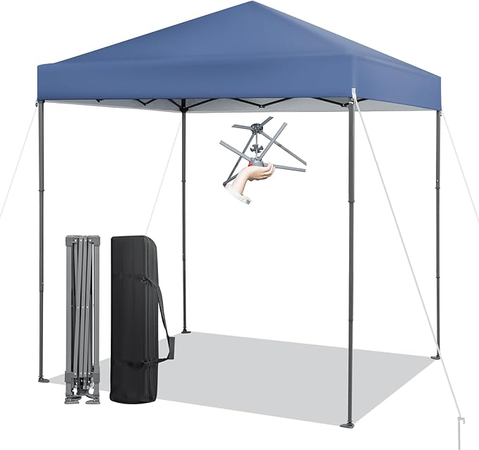 6.6 x 6.6 Ft Pop Up Canopy, 1 Person Instant Setup Canopy Tent with Push Center Lock, 8 Stakes, 4 Ropes & Carrying Bag, Portable Easy Up Gazebo Shelter for Outdoor Camp, Beach, Patio & Party