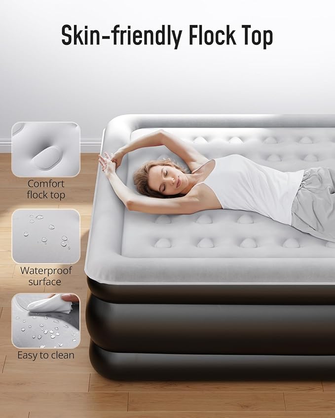 Airefina King Size Air Mattress with Built in Pump, Upgraded 18" Raised King Blow Up Air Mattress 2-4 Persons for Guests & Home, Ideal for Temporary Use, Colchones Inflables Air Bed 800 lbs