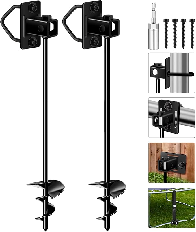Ground Anchors Multi-Purpose Trampoline Stakes Heavy Duty, 3" Wider Spiral Mobile Home Anchors Hurricane Earth Anchor for Trampoline, Storage Shed, Swing Sets, Carports(13"-2pcs)