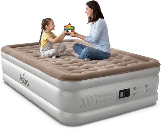 iDOO Air Mattress Full with Built in Pump, Upgraded Inflatable Blow up Mattress for Camping, Home and Guest, Portable & Foldable Air Bed of Durable Wave Beam Strong Support, Colchones Inflables