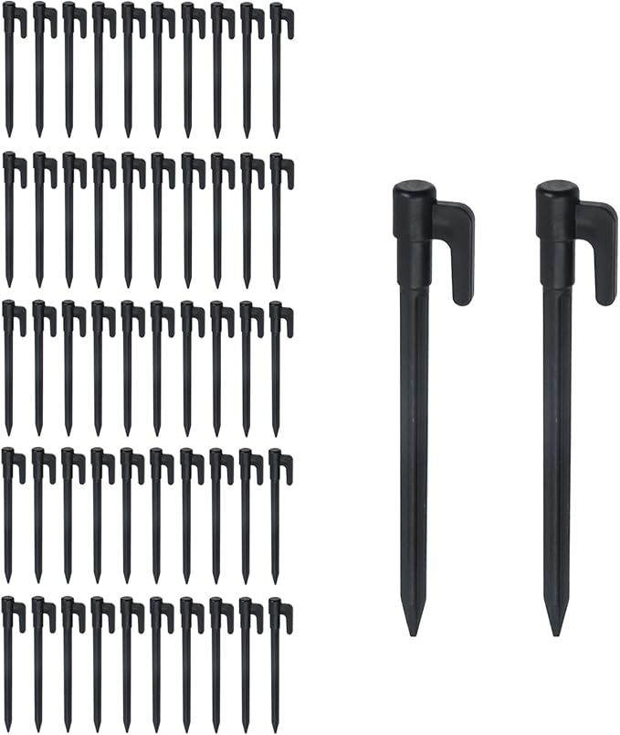 50 Pcs 6in Heavy Duty Plastic Landscape Edging Stakes Garden Stakes Anchoring Spikes, Plant Support Lawn Stake Tent Pegs Spike Hook for Outdoor Activities Garden Camping Black