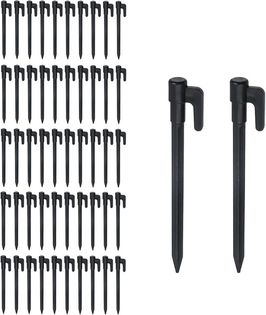 50 Pcs 6in Heavy Duty Plastic Landscape Edging Stakes Garden Stakes Anchoring Spikes, Plant Support Lawn Stake Tent Pegs Spike Hook for Outdoor Activities Garden Camping Black