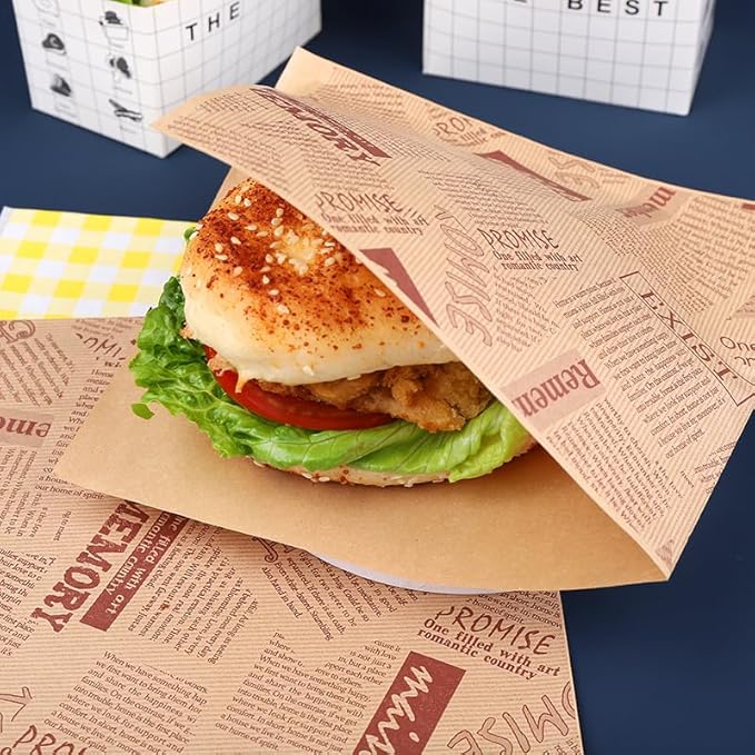 Paper Hamburger Bags 7 × 7 "50pcs, Food-Grade Oil-Proof Triangular Snack And Pastry Bags, Recyclable Packaging, Doughnut Sandwich Bread Food Packaging (English Print)