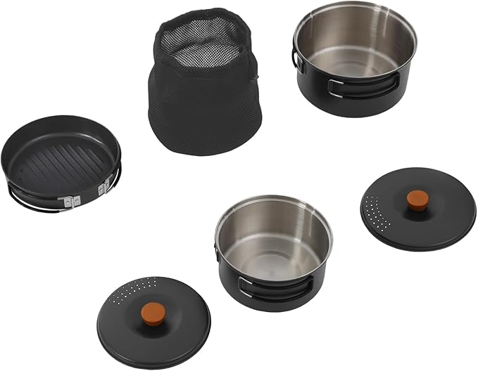 Camping Cookware Set Portable Camping Cooking Set 304 Stainless Steel Camping Pots and Pans Set Campfire Cooking Equipment with Storage Bag for Outdoor Camping Hiking Picnic for 2-3