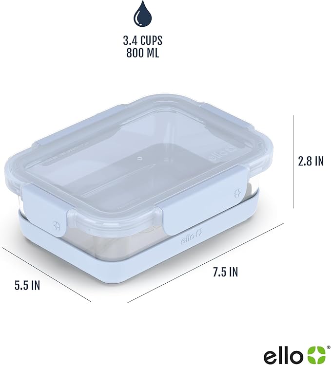 Ello Duraglass 3.4 Cup Meal Prep Sets 10Pc,Set-Glass Food Storage Container with Silicone Boot and Airtight BPA-Free Plastic Lids,Dishwasher,Microwave,and Freezer Safe,Halogen Blue,5 Count (Pack of 2)