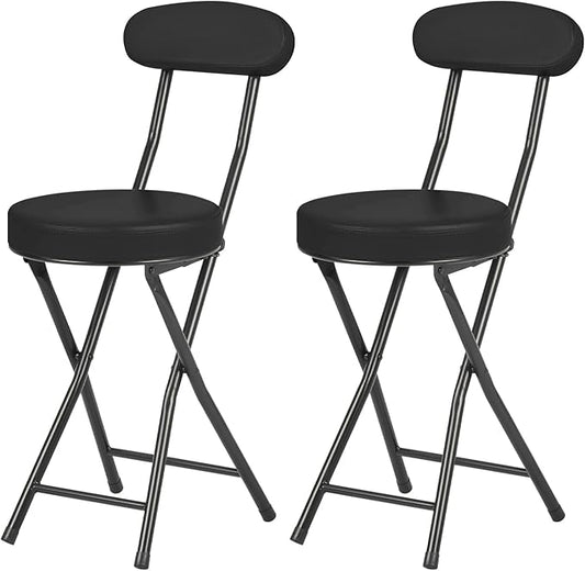 Cushioned Padded Folding Stools, Folding Bar Stool with Backrest, 220lb Capacity, 19 Inch Collapsible Round Portable Foldable Chair for Outdoor Indoor Kitchen Camping Fishing (Black, 2 Pack)