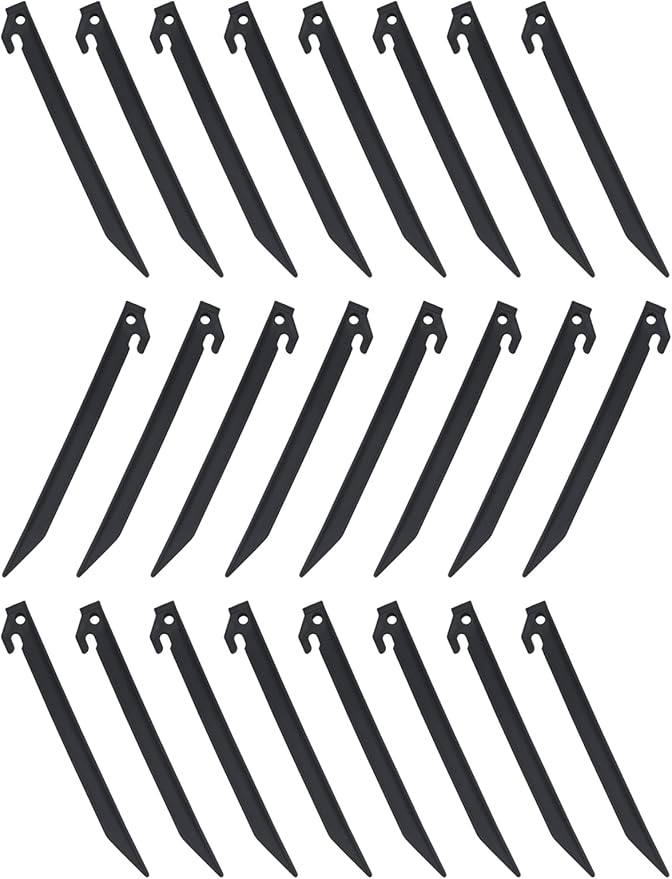 24 Pcs 9 Inch (225mm) Tent Pegs Plastic Spike Hook Awning Camping Caravan Visual Marker Outdoor Camping Inflatable Stakes Canopy (Black)