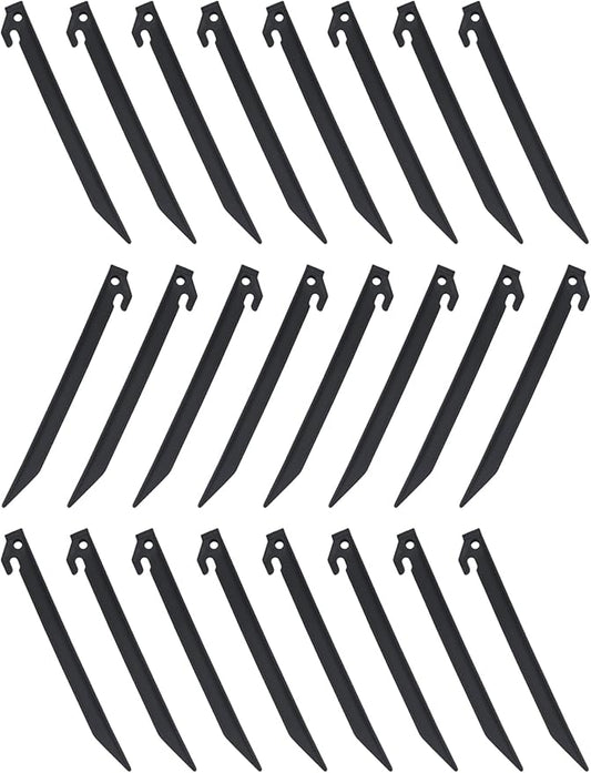 24 Pcs 9 Inch (225mm) Tent Pegs Plastic Spike Hook Awning Camping Caravan Visual Marker Outdoor Camping Inflatable Stakes Canopy (Black)