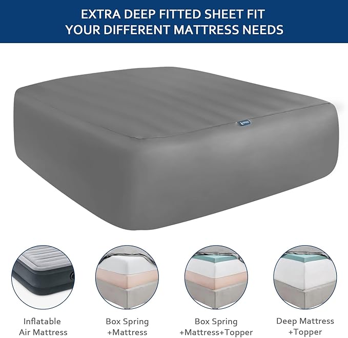 Queen Fitted Sheet Only, Ultra Soft Fitted Sheet Queen Fits Air Mattress and Pillow Top Thick Mattress Up to 24 Inch, Extra Deep Pocket Queen Sheets 2 Pack, Grey